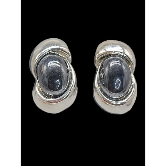 Craft Faux Onyx Clip On Earrings Cats Eye Style Highly Collectible Brand Vintage - Picture 4 of 15